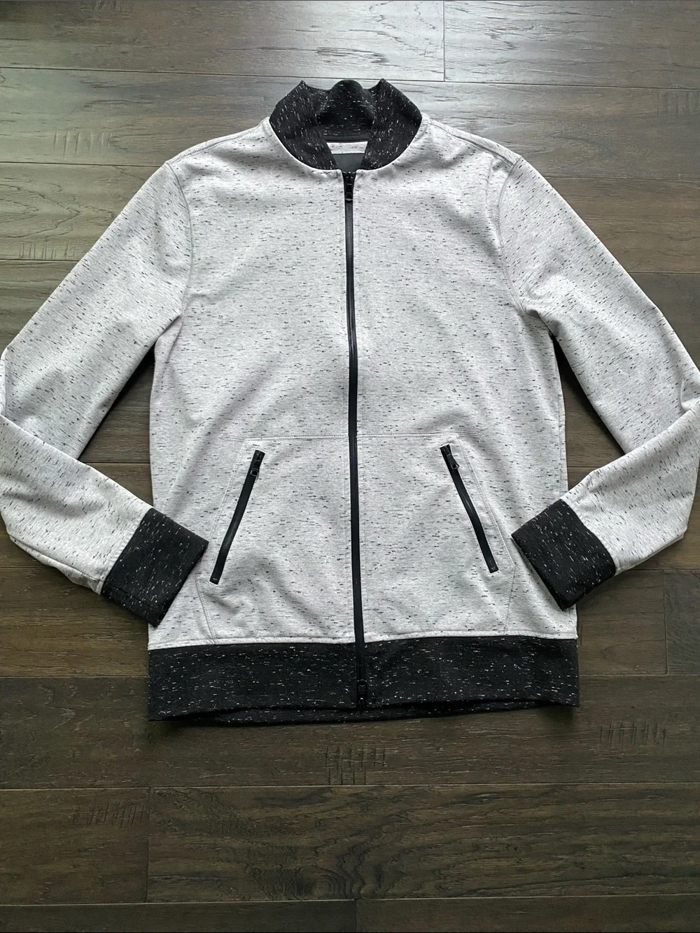 Banana Republic Light Gray Full Zip Bomber Jacket with Black Trim Mens Sz Large